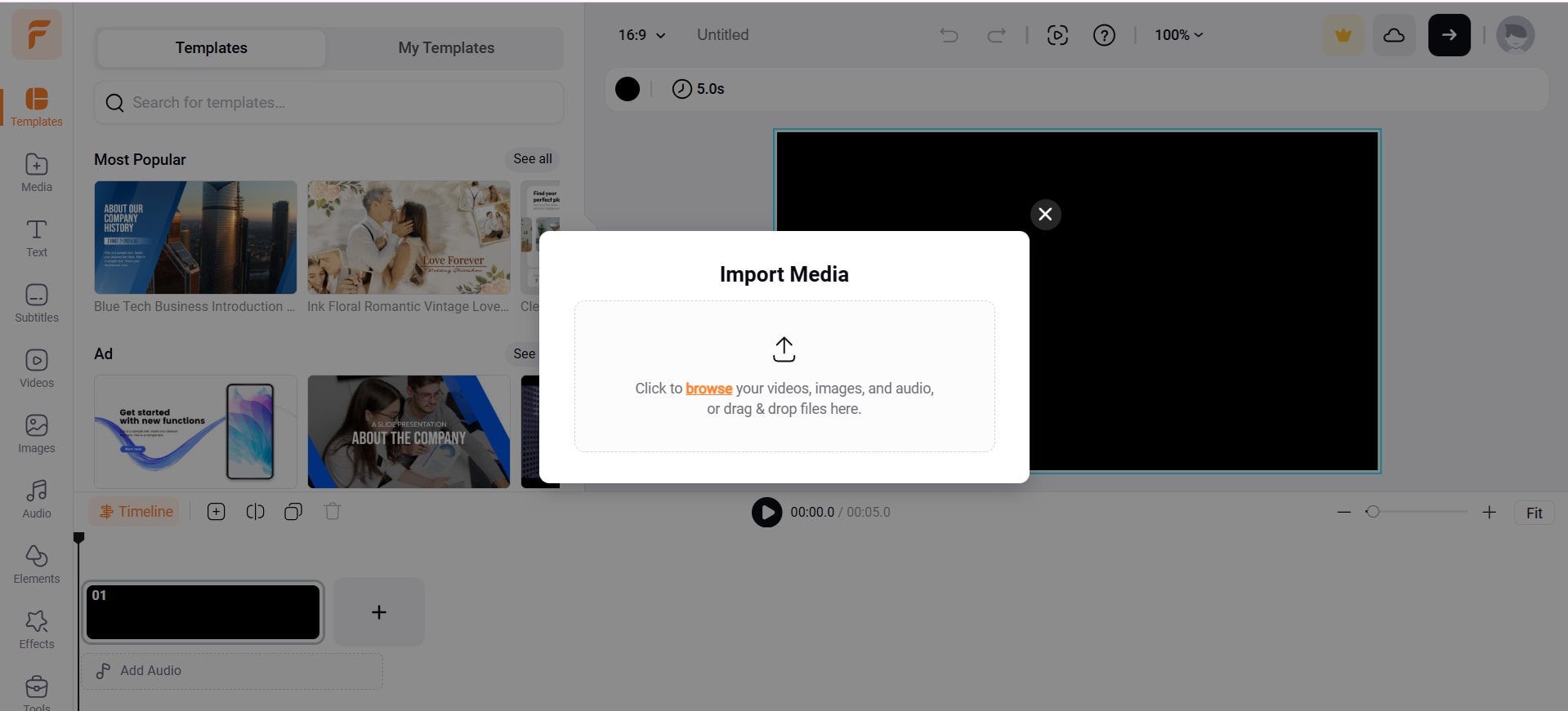 importez vos clips dans flexclip