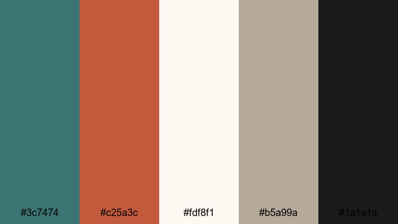 sparse loft ember teal rust color palette with hex codes