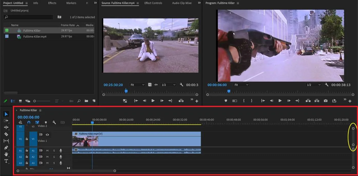 interfaz de edición de premiere pro