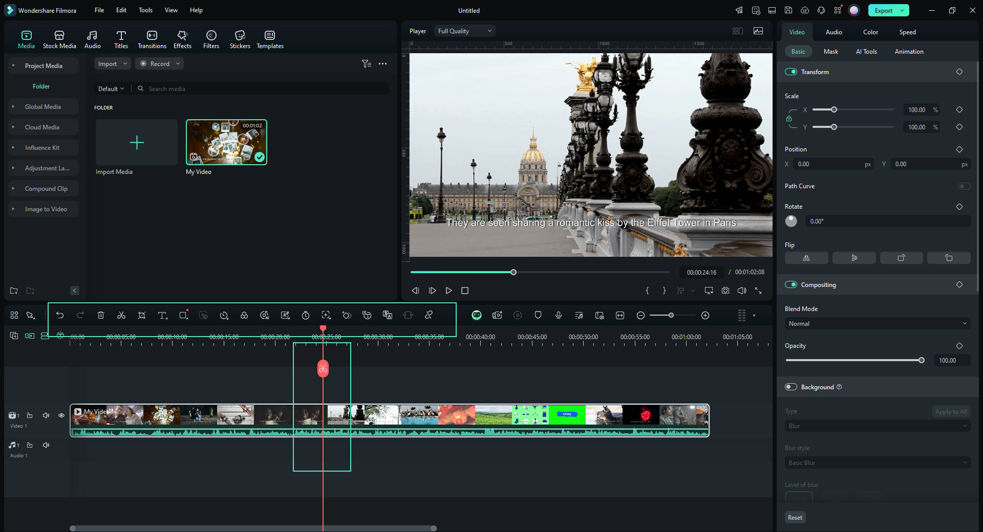  Edit YouTube Shorts video in Filmora - split/crop/change speed 