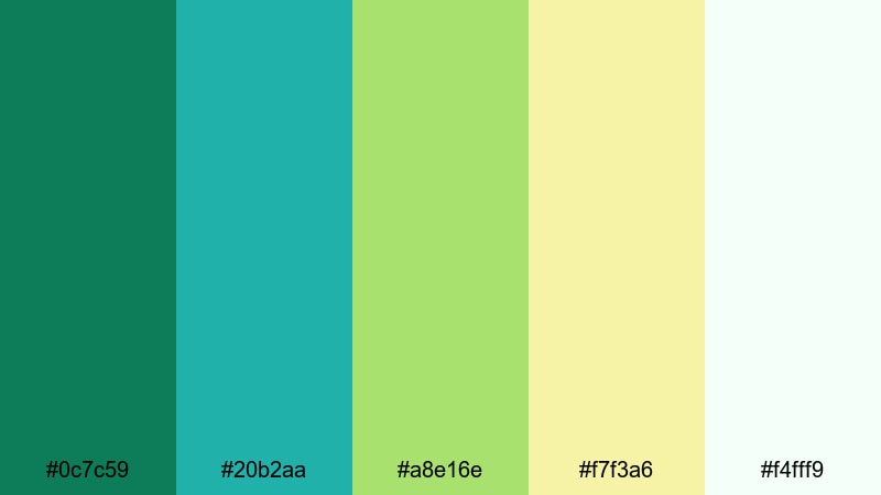 spring meadow breeze green yellow blue color palette with hex codes