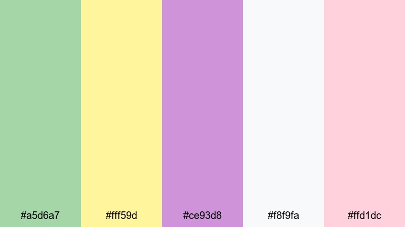 spring orchard gleam green yellow purple color palette with hex codes