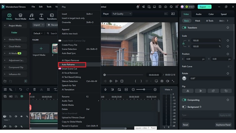 make square video by auto reframe