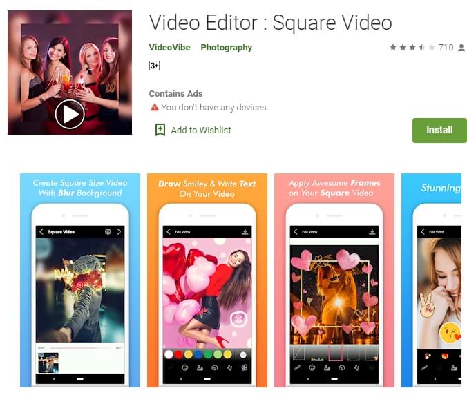 Blur video with Square Video app  on Android 
