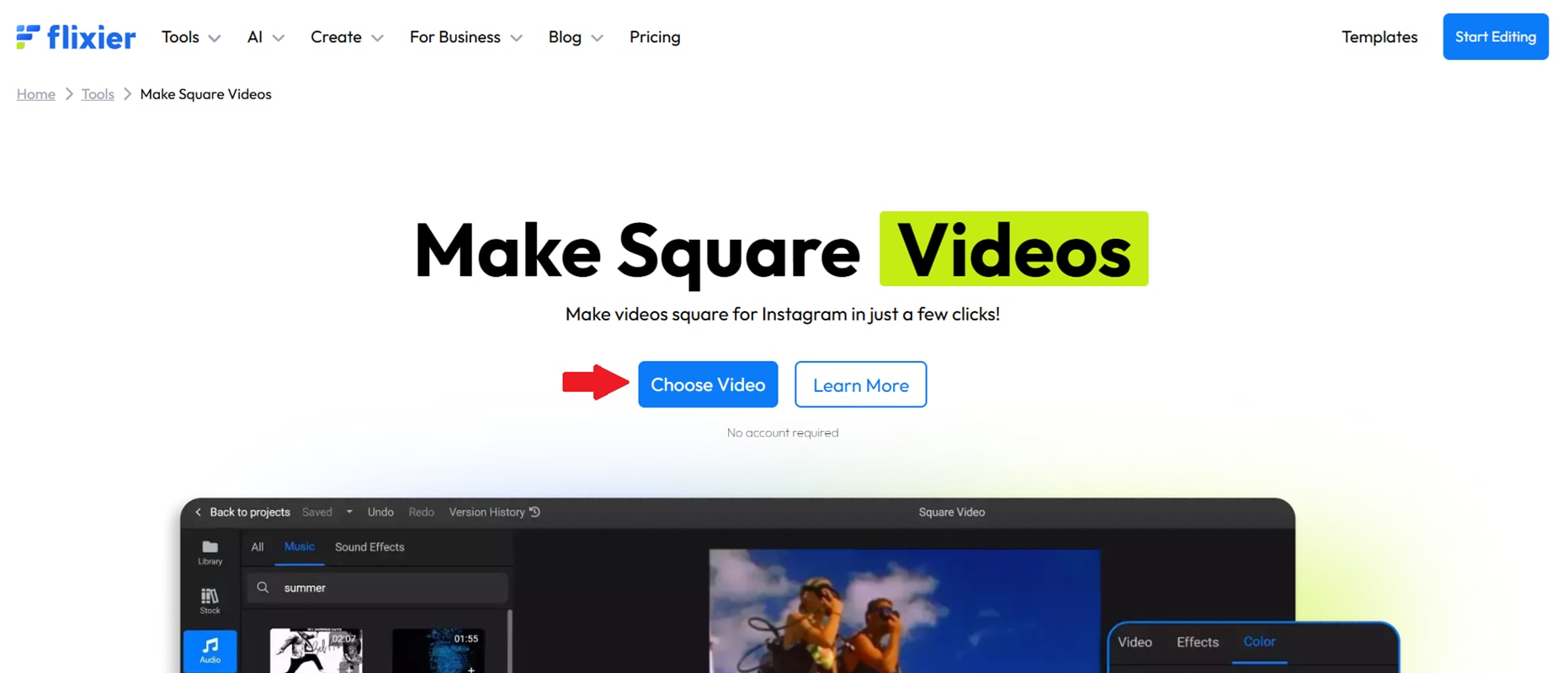 select the choose video button
