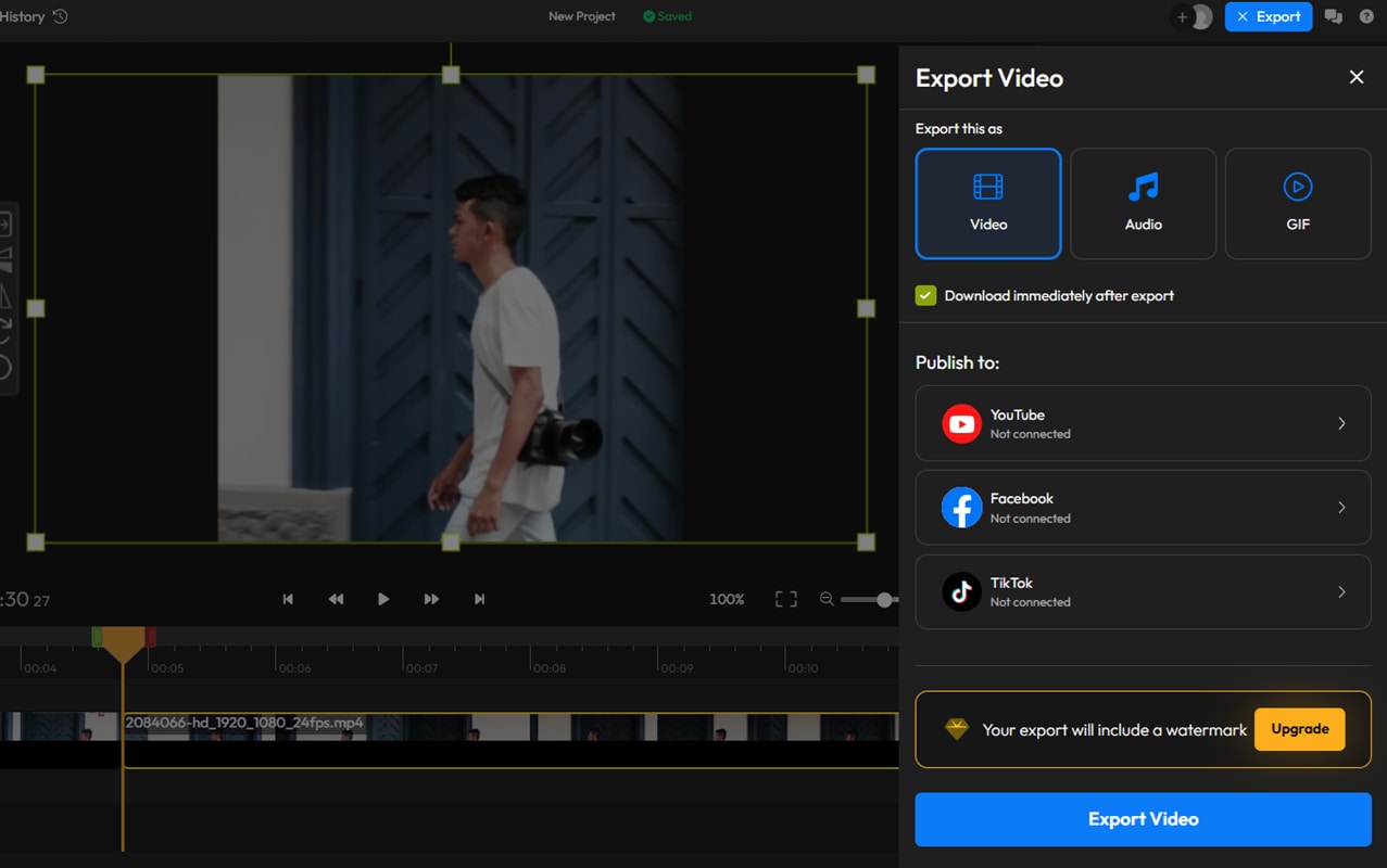 export the flixier square video for instagram