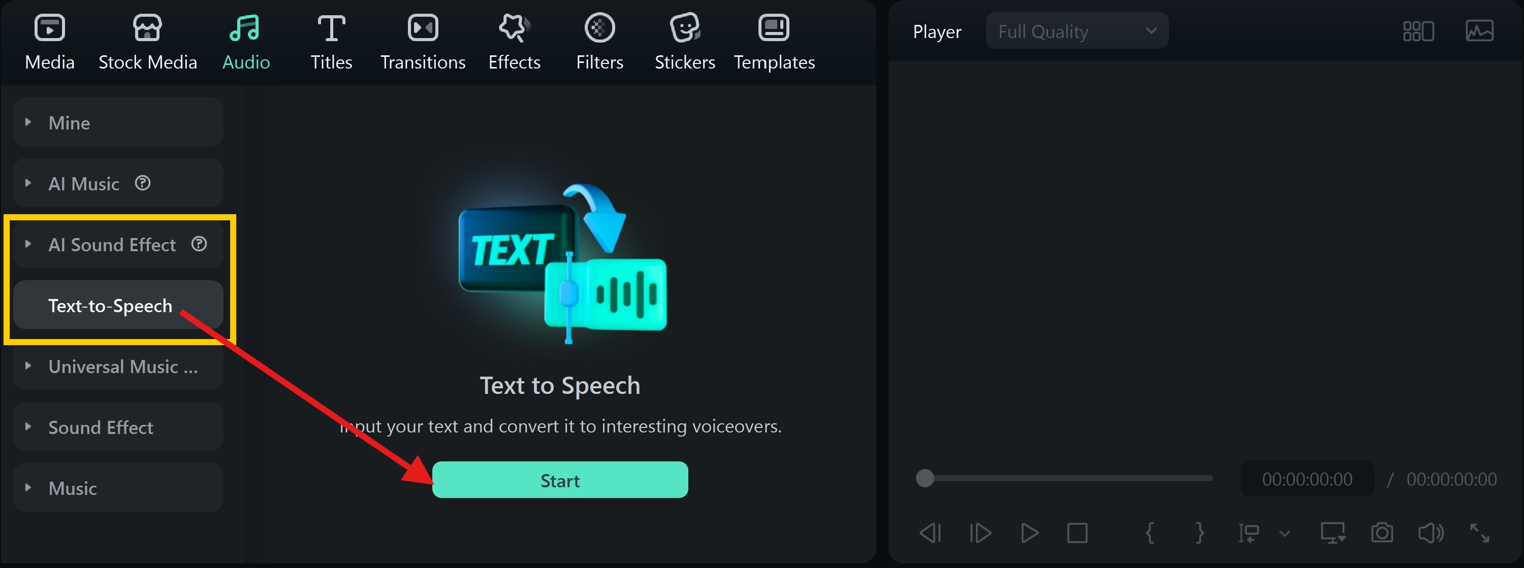 open tts on filmora