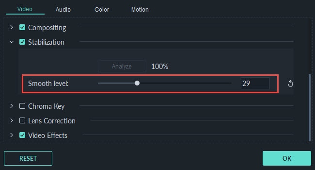  Filmora Estabilização de vídeo 