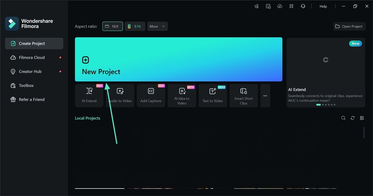 enter new project filmora