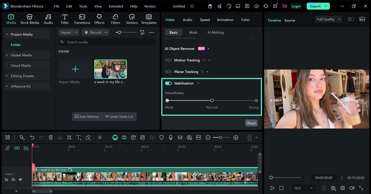 apply and adjust stabilization feature