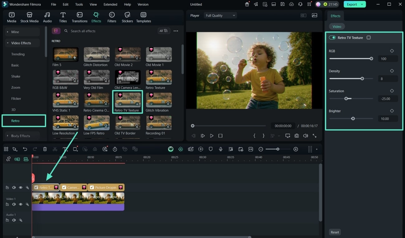drag effects and adjust settings