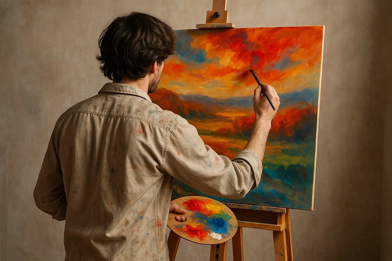 artist painting rear view stable diffusion
