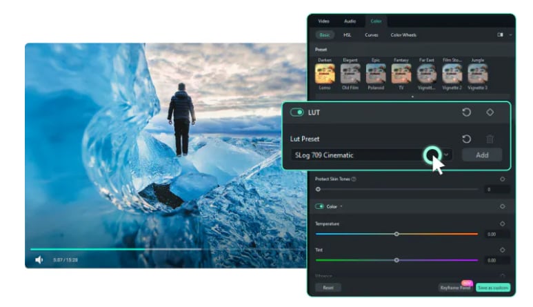 filmora color grading tool