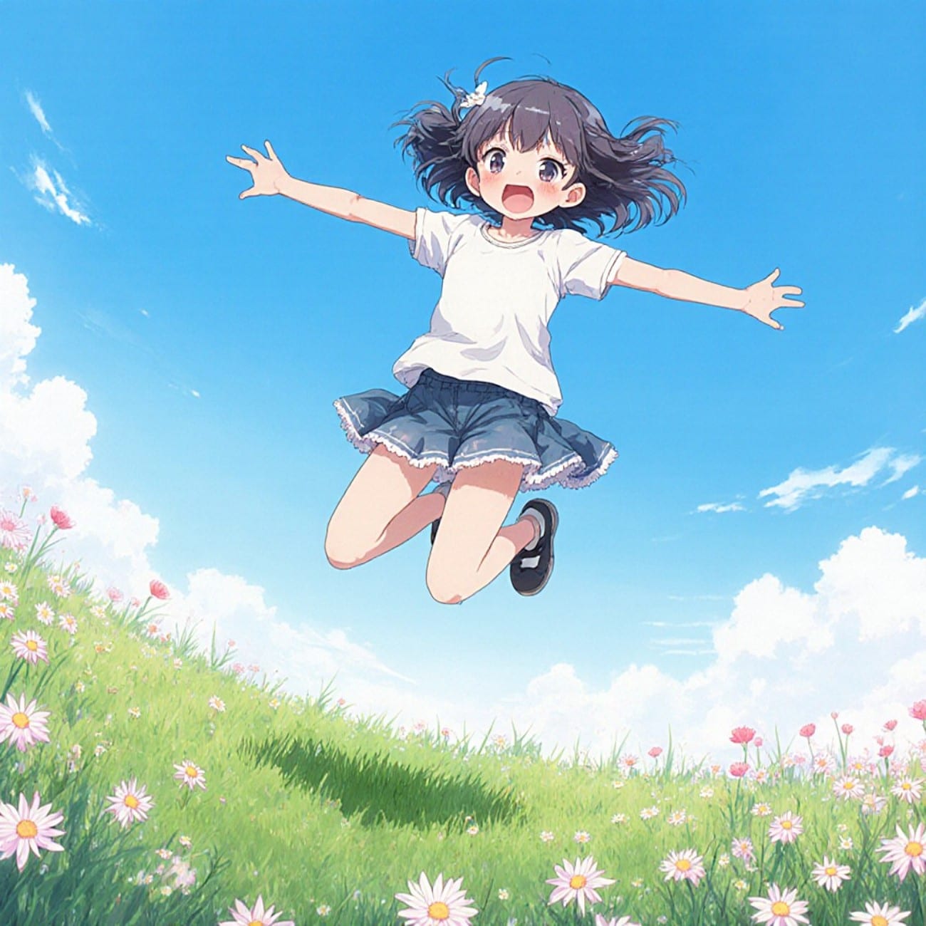 young girl jumping pose