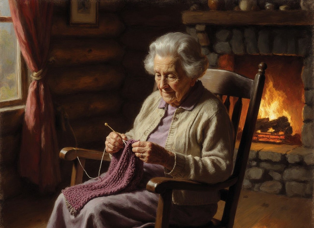woman knitting pose