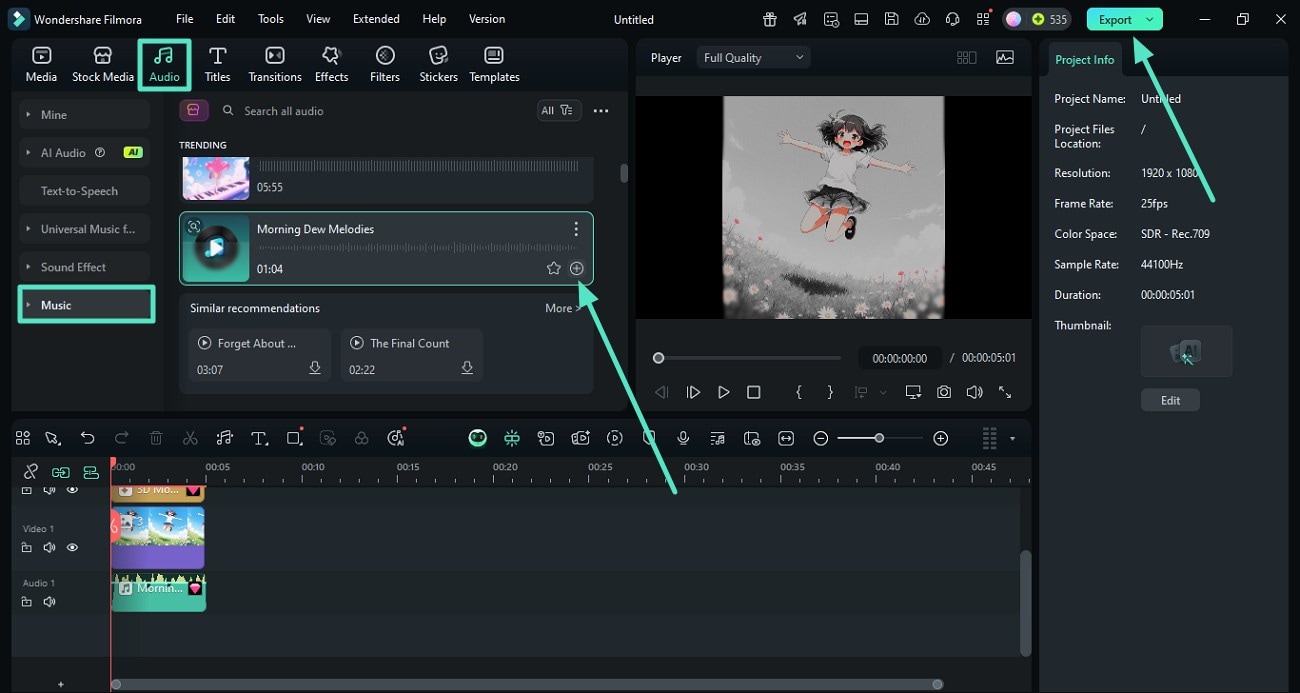 insert music and export