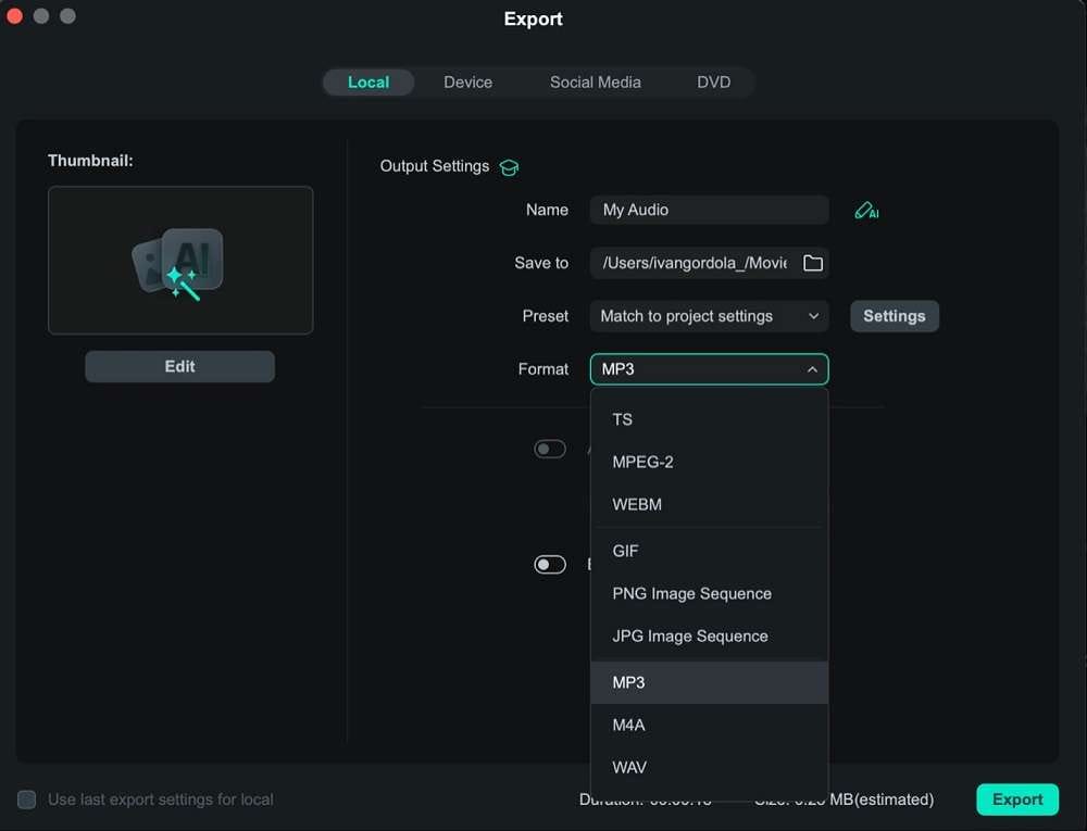 filmora export window