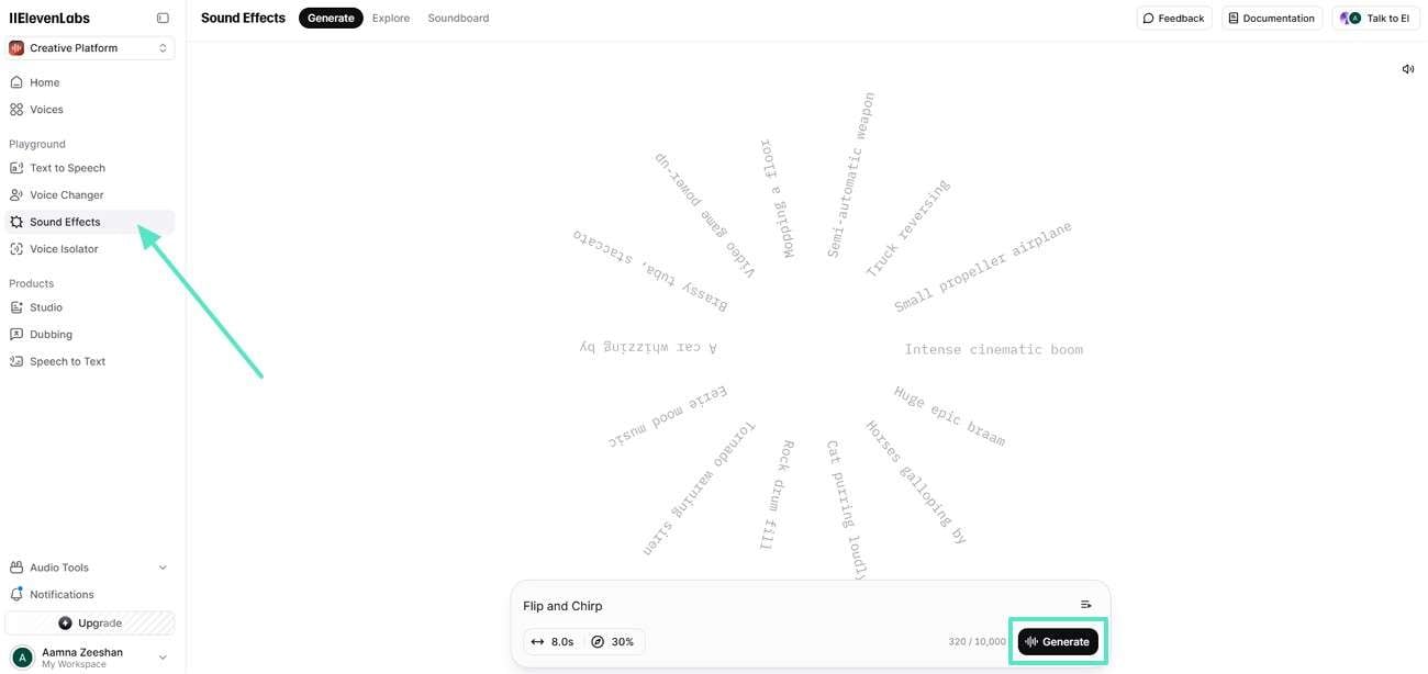 elevenLabs ai sound prompt hit generates
