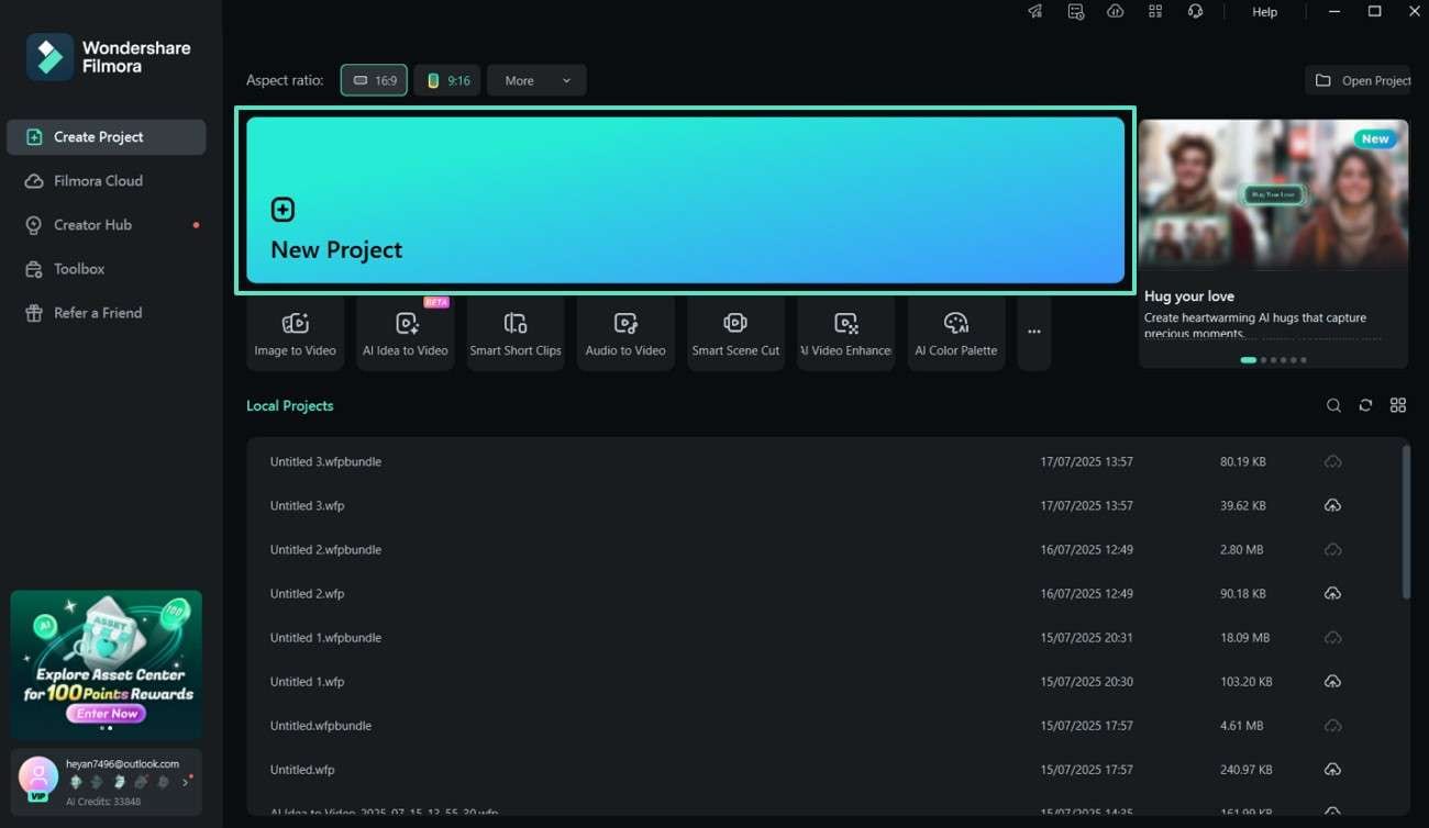 install and start new project filmora