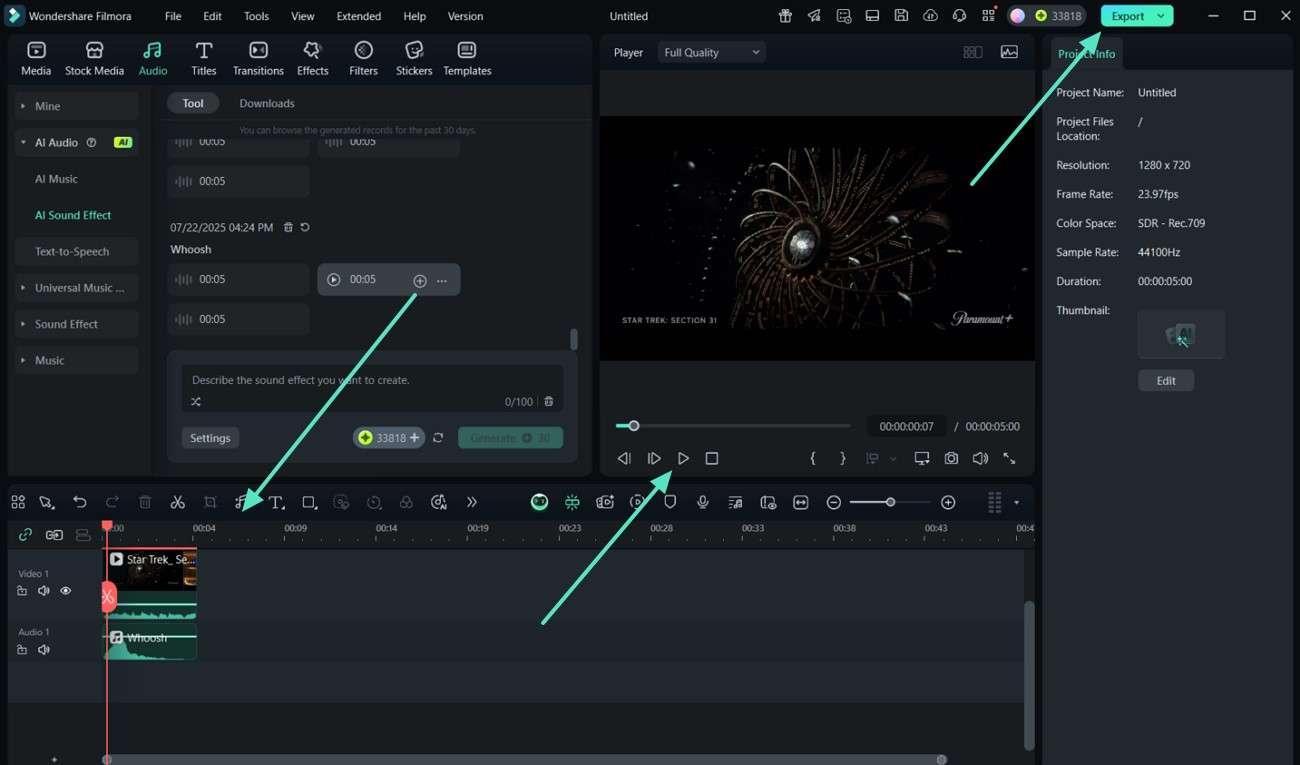preview and export sound effect video