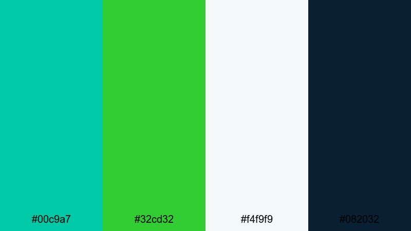 startup splash identity turquoise lime green color palette with hex codes