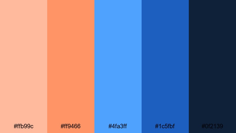 startup sunset gradient blue peach color palette with hex codes