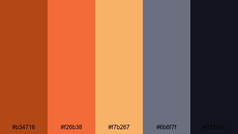 steel and cinder rush rust color palette with hex codes