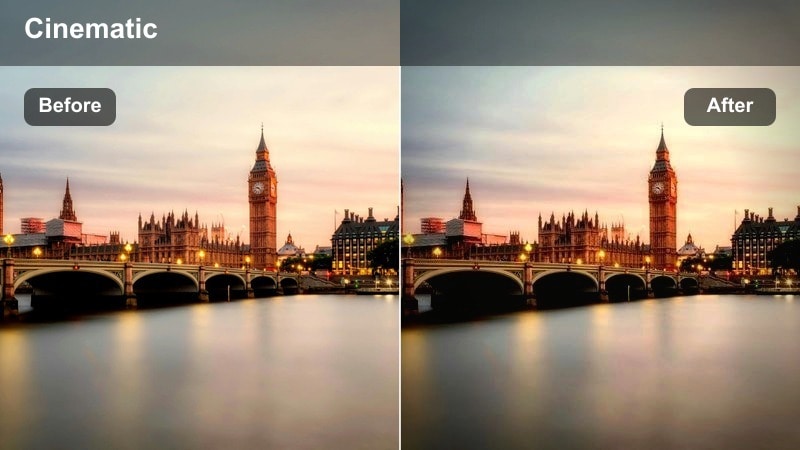 Cool-toned steel-blue skyline with glass and concrete high rise buildings under a clear sky.