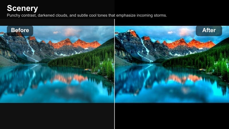 High contrast cinematic filter on storm clouds over mountains