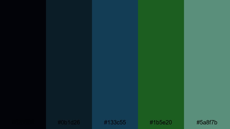 stormfront pine lake black blue green color palette with hex codes