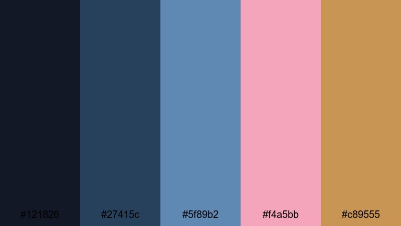 stormy aurora echo blue rose gold color palette with hex codes