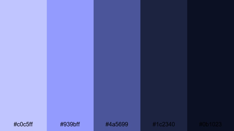 stormy indigo cinema lavender blue color palette with hex codes