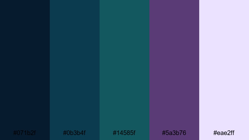 stormy orchard lights green blue purple color palette with hex codes