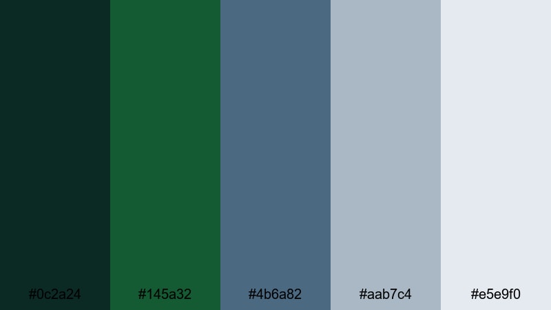 stormy pine harbor pine green color palette with hex codes