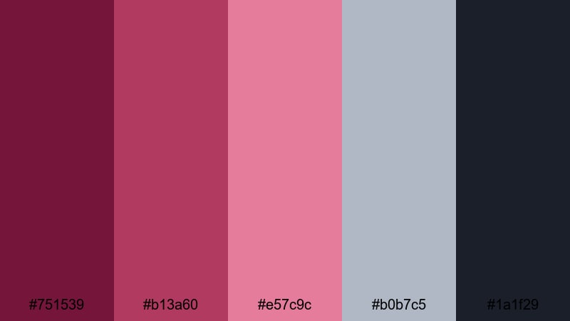 stormy raspberry fade dark pink color palette with hex codes