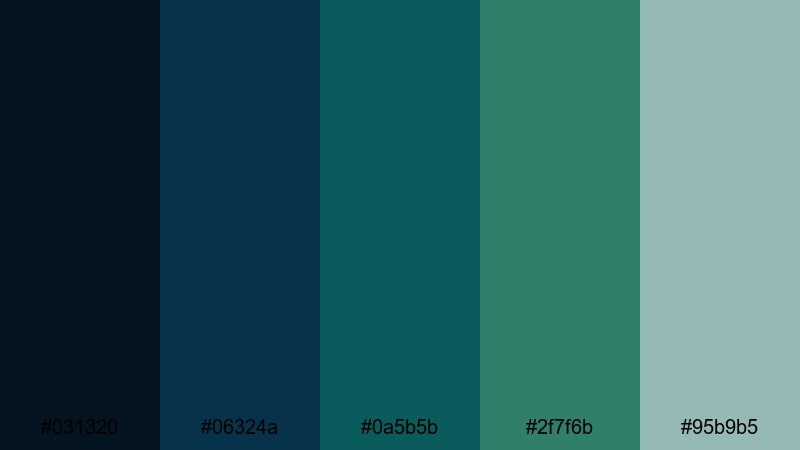 stormy teal horizon blue dark green color palette with hex codes