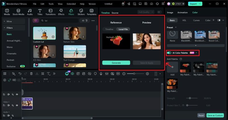 ai color palette in filmora