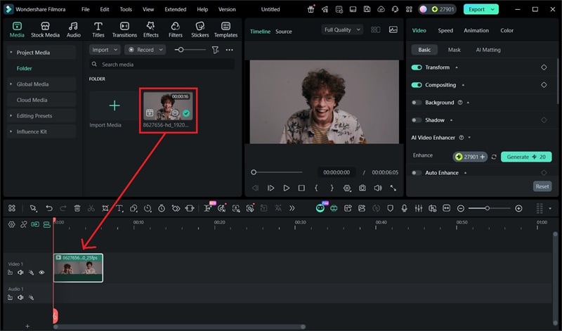 drag and drop clip to timeline