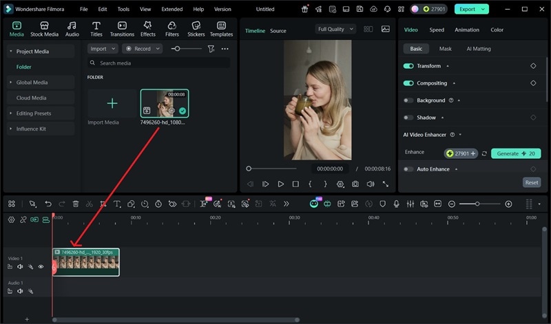 upload clip to timeline