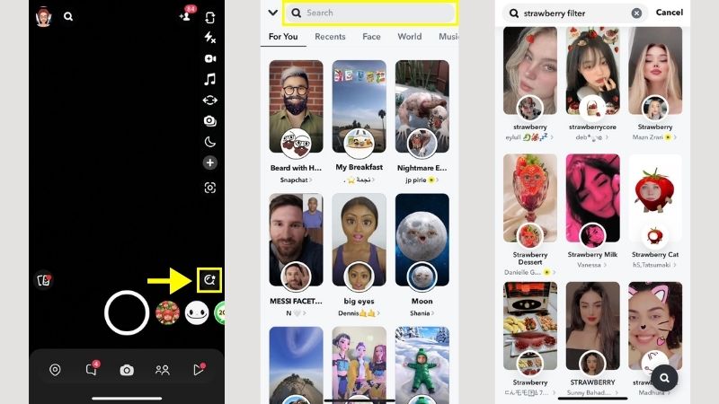 locate the strawberry filter on snapchat