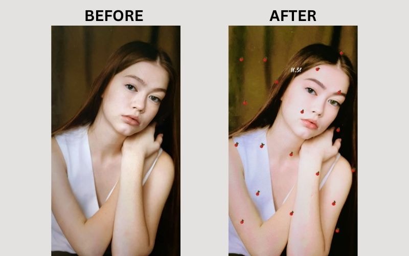 strawberry overlay on a woman