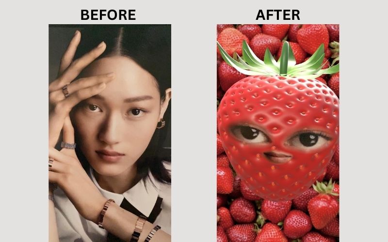 face turn into strawberry