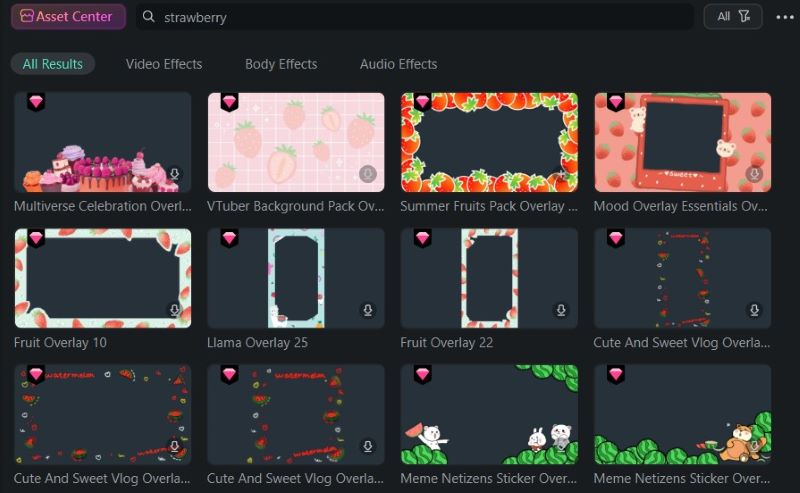 strawberry stickers on filmora