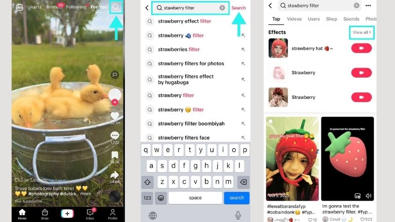 search strawberry filter on TikTok