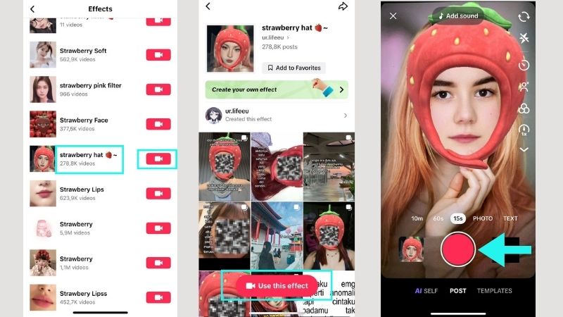 apply a strawberry filter on TikTok