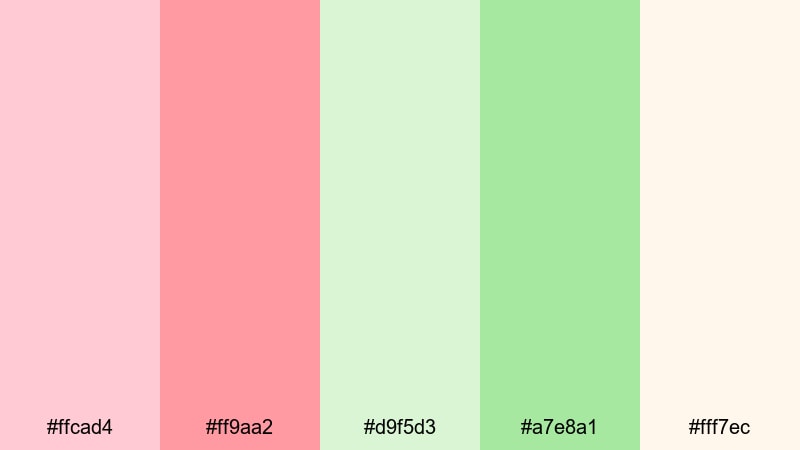 strawberry pistachio swirl pink green color palette with hex codes