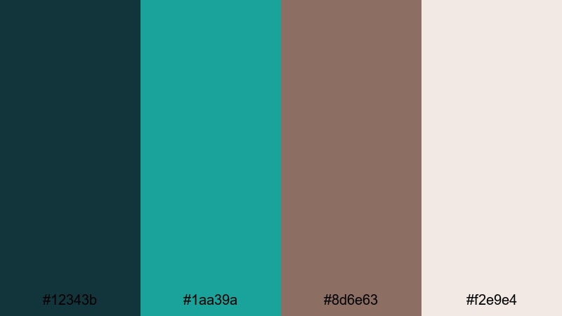 studio desk essentials blue green brown color palette with hex codes