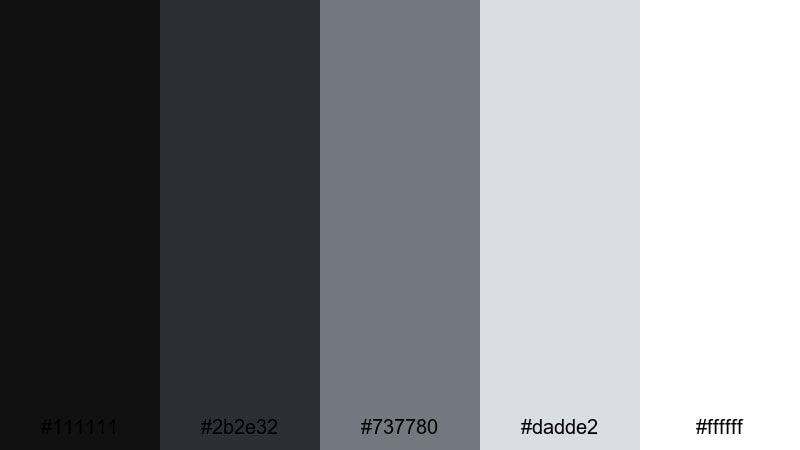 studio desk flatlay black silver color palette with hex codes