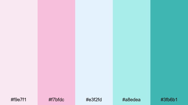 studio loft pastel pink turquoise color palette with hex codes