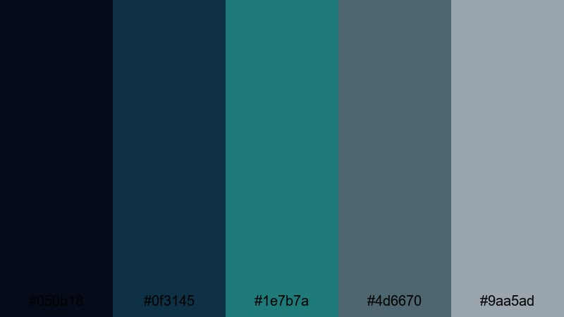 submerged neon fade blue green gray color palette with hex codes